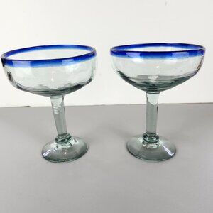 2 Margarita Glasses Cobalt Blue Rim